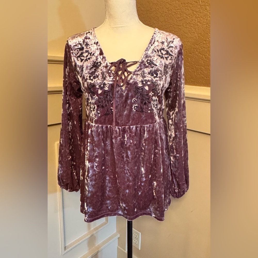 Style & Co. Velvet Floral Blouse - Mauve Women - Picture 4 of 15